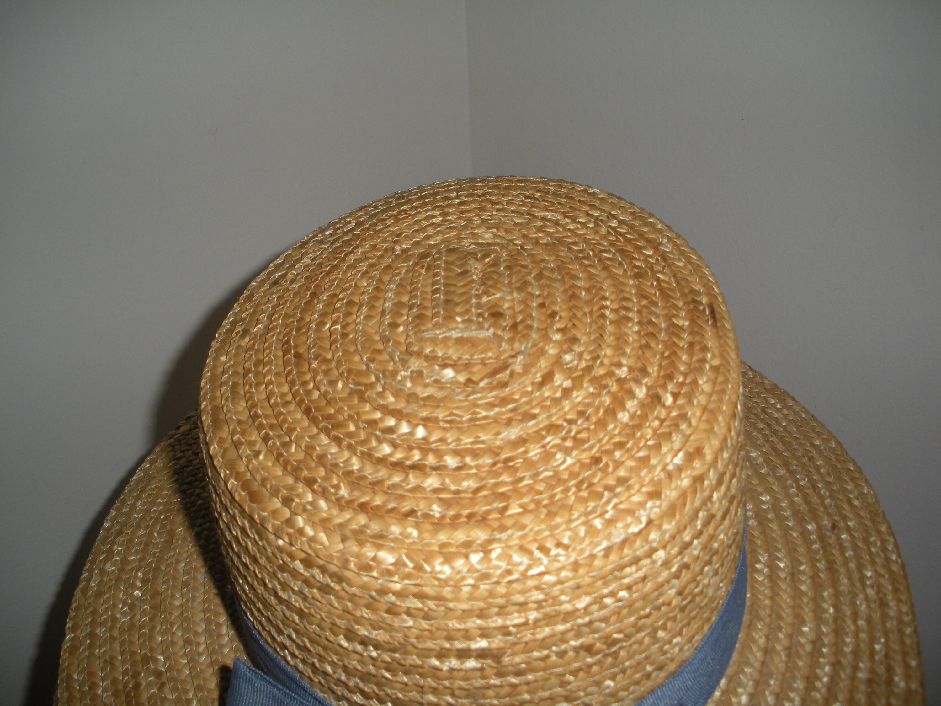 Vintage Straw Hat Blue Ribbon April Cornell Hat With Bow  display picture 1