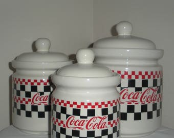 Vintage Coca Cola Canister Set of 3 1997 Coca Cola Memorabilia Coke Canisters