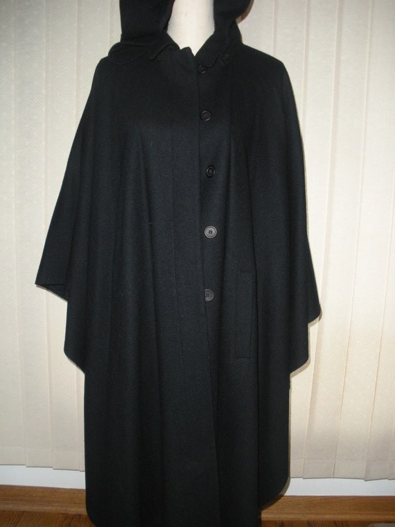 Vintage Wool Cape Albert Nipon Black Wool Cape Det