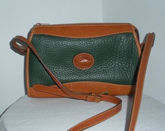 Vintage Dooney & Bourke Purse Green and Brown Leather Crossbody Shoulder Strap Pebbled  Bag