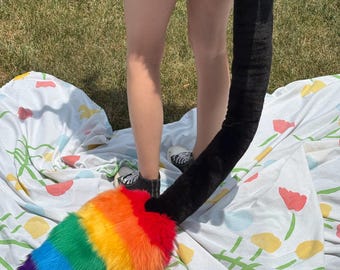 Large floor dragger rainbow lion fursuit tail