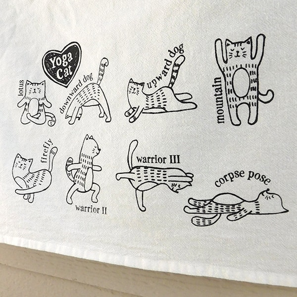 Yoga Cat cotton tea towel - cute, practical and thoughtful gift for cat and yoga lovers