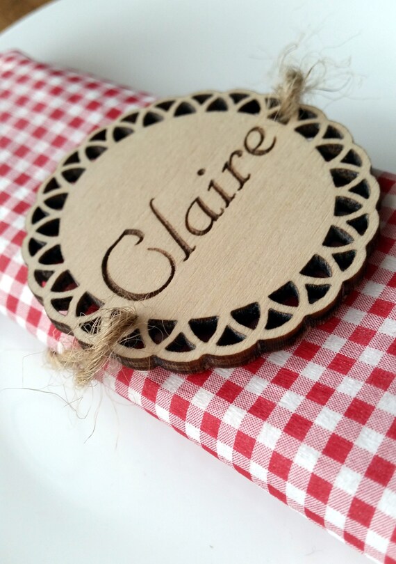 Items similar to Pack of 10 personalised wooden name tags place cards wedding laser cut and