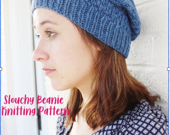 Knitted Hat Pattern, Beanie Pattern, Easy Knit Pattern, Winter Hat Pattern, Slouchy Hat Pattern, Easy Knit Hat, Knitting Pattern, Slouch Hat