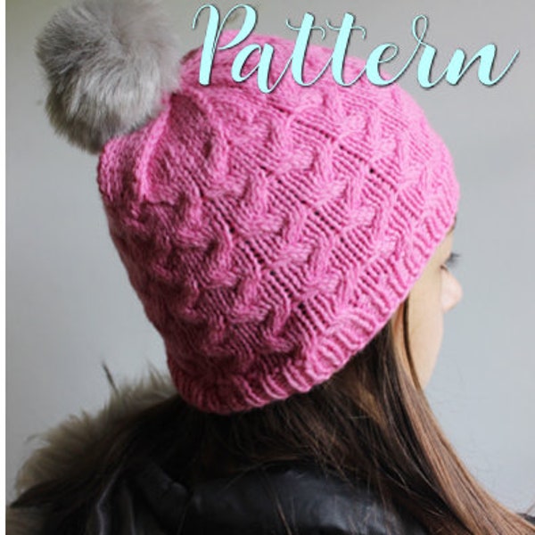 Faux Fur Pom Hat Pattern, Knit Beanie Pattern, Pattern for Kids, Pom Pom Hat Pattern, Womens Pink Knit Hat, Knitting Gift Ideas, Knitter