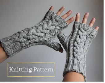Knitting Pattern, Fingerless Gloves, Knitting Patterns, Gloves, Arm Warmers, Wrist Warmers, Gift, Cabled Gloves, Knit, Knitting, Pattern