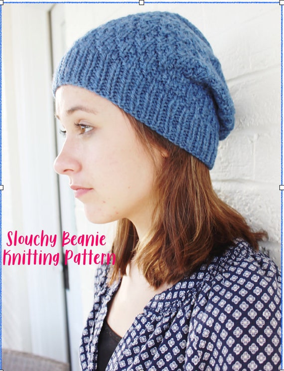 Knitted Hat Pattern Beanie Pattern Easy Knit Pattern Winter Hat Pattern Slouchy Hat Pattern Easy Knit Hat Knitting Pattern Slouch Hat