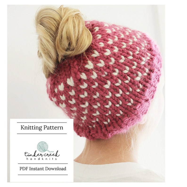 Fair Isle Bun Hat Knitting Pattern Messy Bun Pattern Bun afbeelding 1