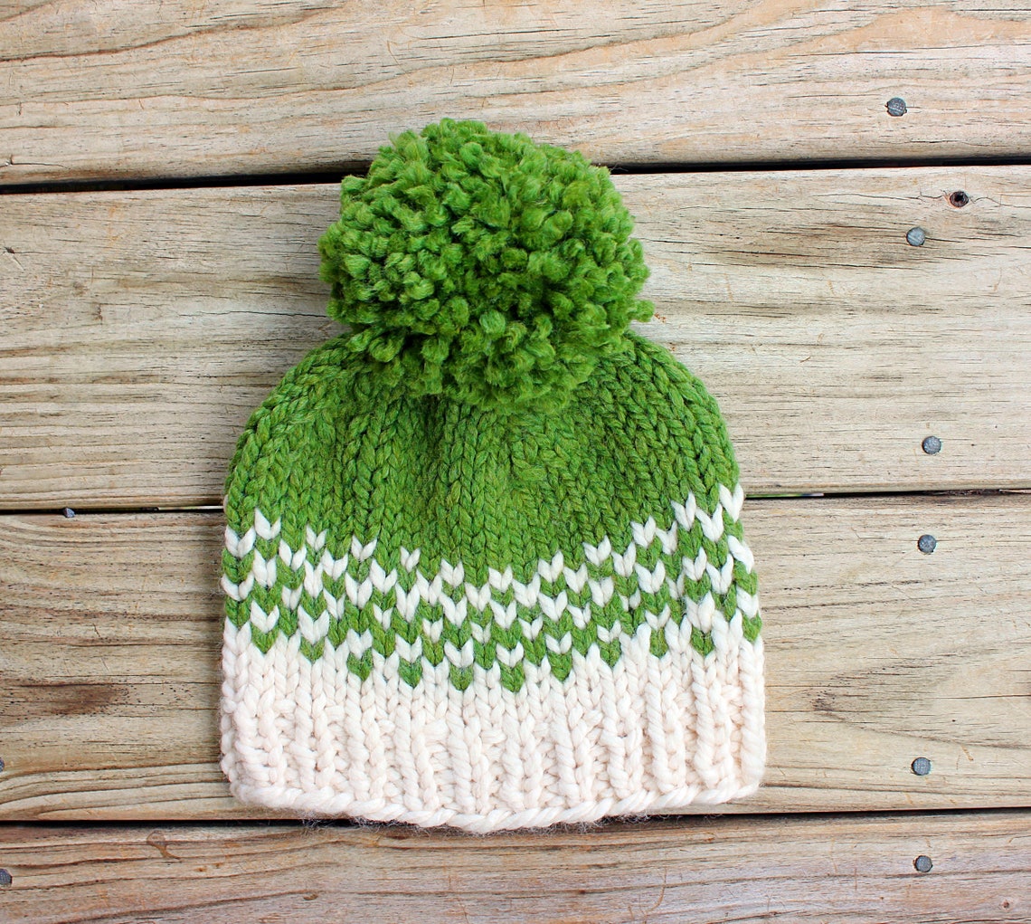 Womens Pom Pom Hat Pattern Fair Isle Knit Hat Pattern Large Etsy Canada
