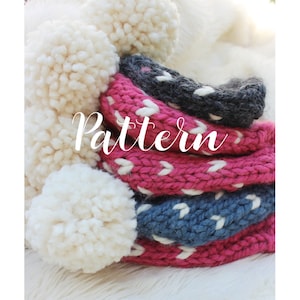 Stickmönster till Fair Isle Pom Pom-mössa: Chunky Beanie (nyfödd till vuxen)