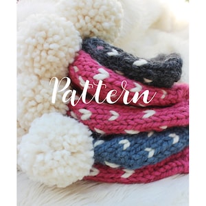 Pom Pom Hat Knitting Pattern, Chunky Beanie Knitting Pattern, Fair Isle Hat Pattern, Little Hearts Hat Knitting Pattern, Baby Hat Pattern