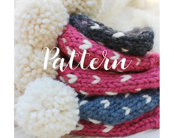 Pom Pom Hat Knitting Pattern, Chunky Beanie Knitting Pattern, Fair Isle Hat Pattern, Little Hearts Hat Knitting Pattern, Baby Hat Pattern