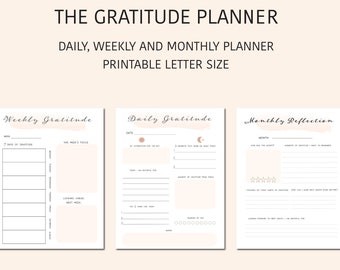 Printable Gratitude Planner Inserts, Gratitude Journal Inserts, Daily, Weekly and Monthly Goal Planner,  Gratitude Log