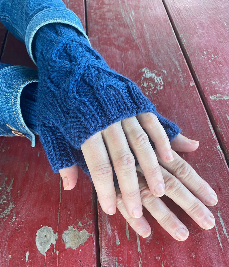 Fingerless Mitts Knitting Pattern, Cables, Handwarmers Pattern, Worsted Weight Yarn, PDF Instant Download with Pattern Support image 2