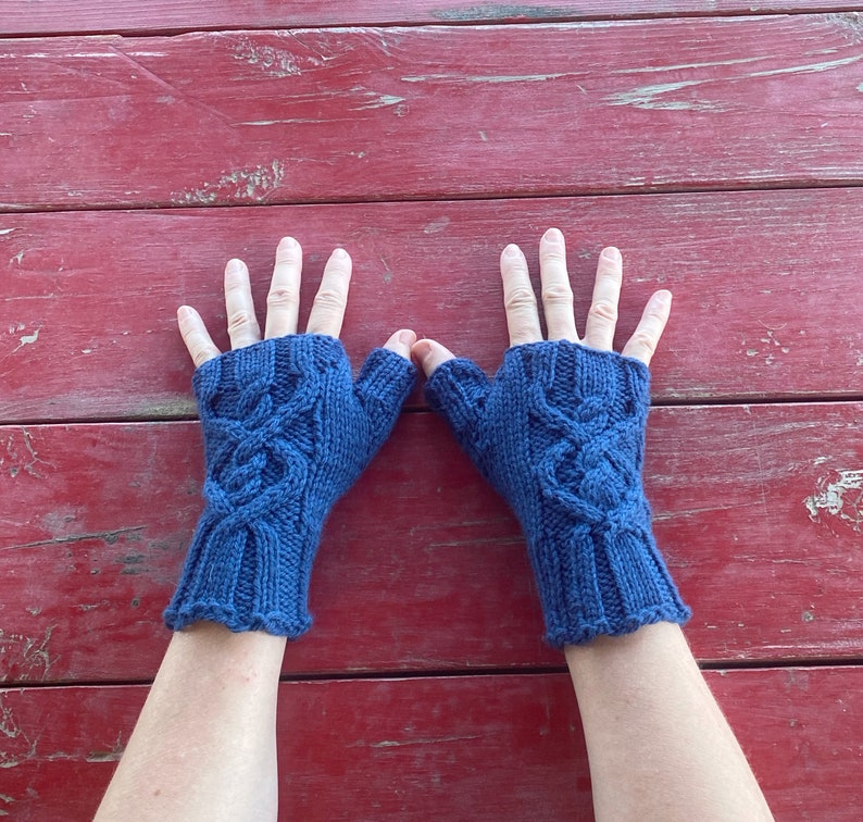 Fingerless Mitts Knitting Pattern, Cables, Handwarmers Pattern, Worsted Weight Yarn, PDF Instant Download with Pattern Support image 5