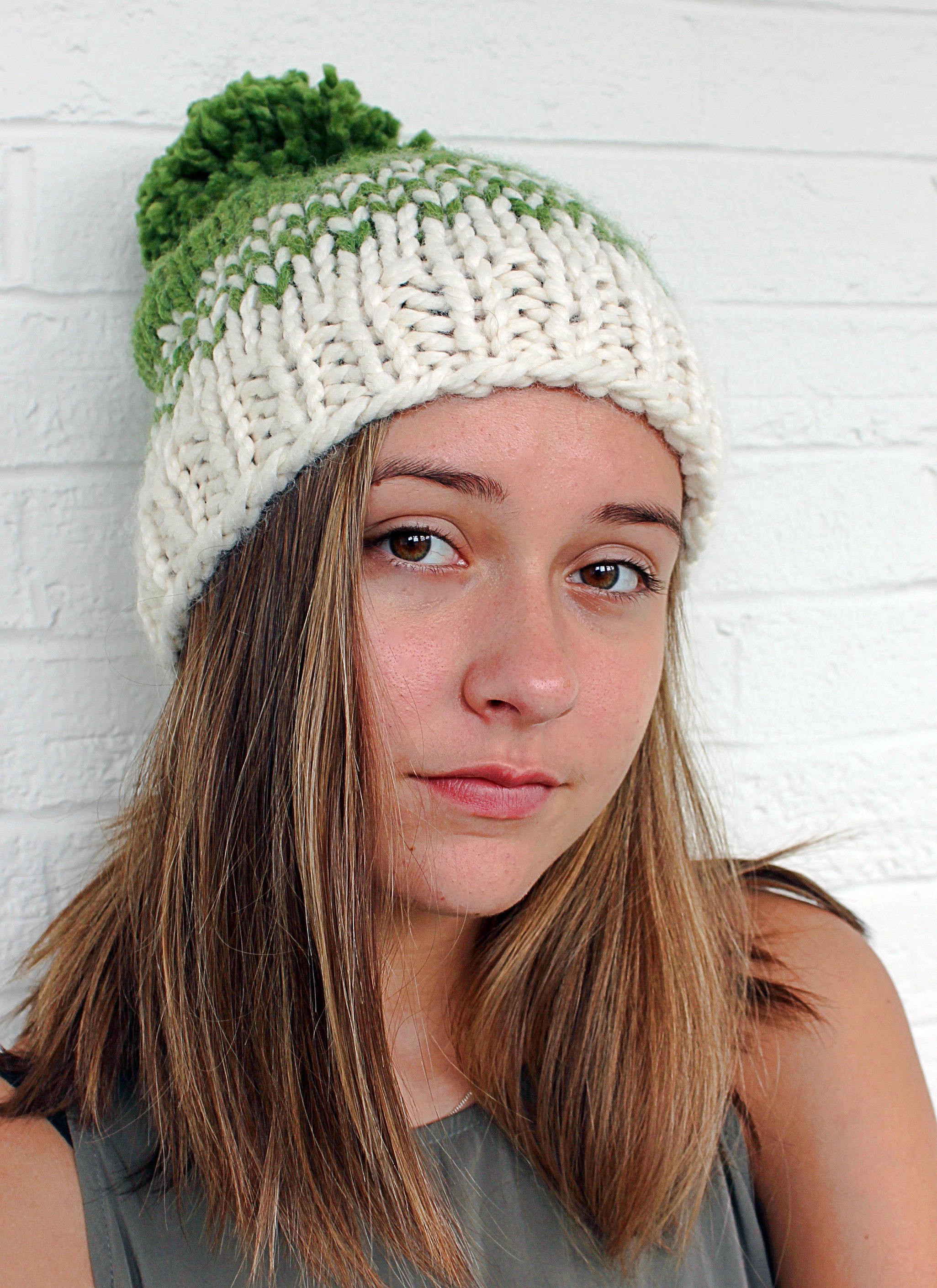 Womens Pom Pom Hat Pattern Fair Isle Knit Hat Pattern Large Etsy