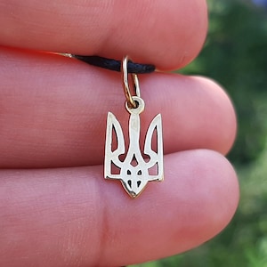 Brązowy ukraiński tryzub, Mały wisiorek, Ukraiński symbol Trójząb naszyjnik, Biżuteria ukraińska, Stań z Ukrainą, Miłość do Ukrainy, Narodowe