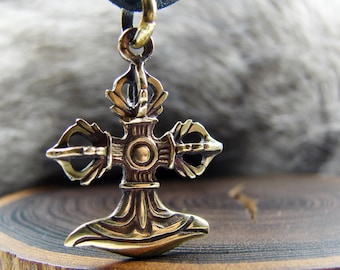 Vajra bronze pendant, Buddhist kartika, Double dorje, Tantric necklace, Buddhist vajra cross, Tibetan dorje, Talisman sanskrit, Amulet yoga