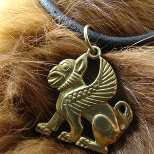 Bronze gryphon pendant, Griffon jewelry, Fantasy, Historical necklace, Pagan jewelry, Replica, Griffin medieval, Mythical lion, SCA, Slavic