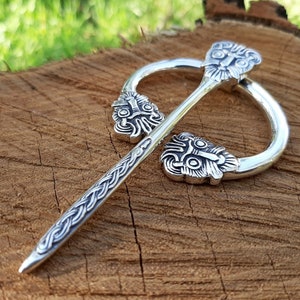 Silver viking fibula with animal heads, Birka, Viking age, Sweden, Reenactment history, Medieval jewelry brooch, Pin norse, Scandinavian SCA