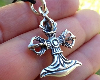 Vajra silver pendant, Buddhist kartika, Double dorje, Tantric necklace, Buddhist vajra cross, Tibetan dorje, Talisman sanskrit, Amulet yoga