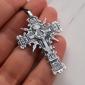 Silver Cossack cross, Pectoral cross pendant 18th century, Religious replica, Symbol of faith, Cosaque necklace, Christian cross, Slavic