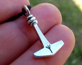 Mjolnir met runenhanger, zilver, Thors hamer, Viking-sieraden, Mjollnir, Asatru-ketting, Noors amulet, occulte sieraden, Pagan, Futhark