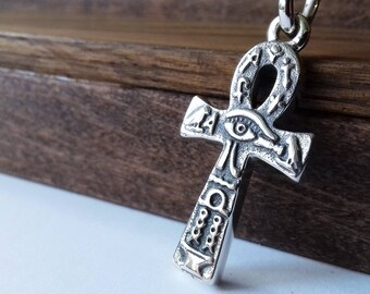 thumbnail image 2 of Large Egyptian Ankh Cross Pendant Necklace - Silver Plated, 24" Chain 2 of 5