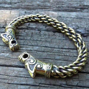 Viking Fenrir bracelet, Odin&#39;s wolves cuff, Viking jewelry men, Norse torc wristband, Ragnar bracelet, Celtic torque, Armband Bjorn lothbrok