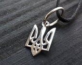 thumbnail image 2 of Silver Tryzub Necklace - Ukrainian Emblem Trident Pendant On Adjustable Cord, Handmade Brass Jewelry 2 of 6