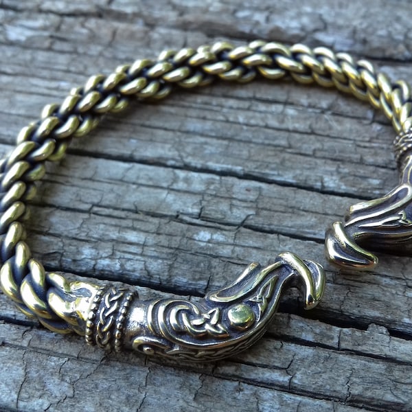Bronze viking bracelet, Celtic viking jewelry, Ragnar Lothbrok arm ring, Dragon torque bracelet, Norse torc bracelet, Viking armband mens