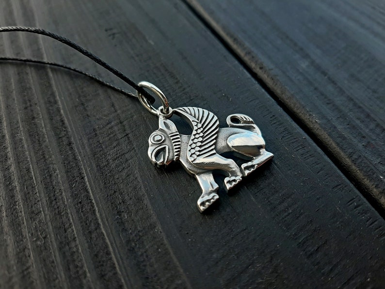 Gryphon salver pendant, Griffon, Fantasy pendant, Historical necklace, Pagan jewelry, Replica, Griffin medieval, Mythical lion, SCA, Slavic image 6