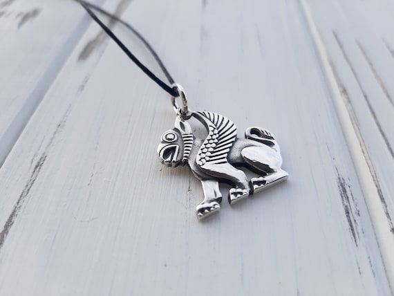 Gryphon salver pendant, Griffon, Fantasy pendant, Historical necklace, Pagan jewelry, Replica, Griffin medieval, Mythical lion, SCA, Slavic