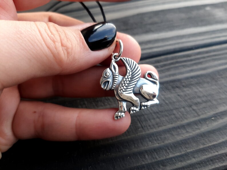 Gryphon salver pendant, Griffon, Fantasy pendant, Historical necklace, Pagan jewelry, Replica, Griffin medieval, Mythical lion, SCA, Slavic image 2