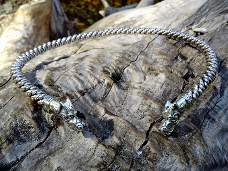 Silver Viking Torc Necklace Odin's Wolves Norse - Etsy
