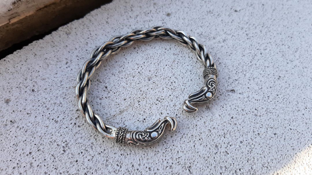 Torc Arm Rings Sterling Silver Viking Bracelet, Dragon Head Torc, Norse Ragnar Arm ...