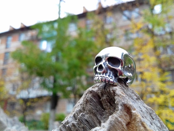 Biker jewelry Human skull bead Anatomical skull Skull spacer Beads for hair Skull head Beads lanyard for knife Silver Momento Mori