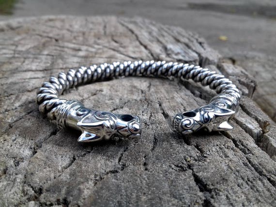 Flongo Bracciale Uomo Vichingo In Acciaio Inossidabile, Testa Di Lupo E Serpente, Maglia Franco E Nodi Celtici, Amuleto Motociclista Punk, Regalo Nordico