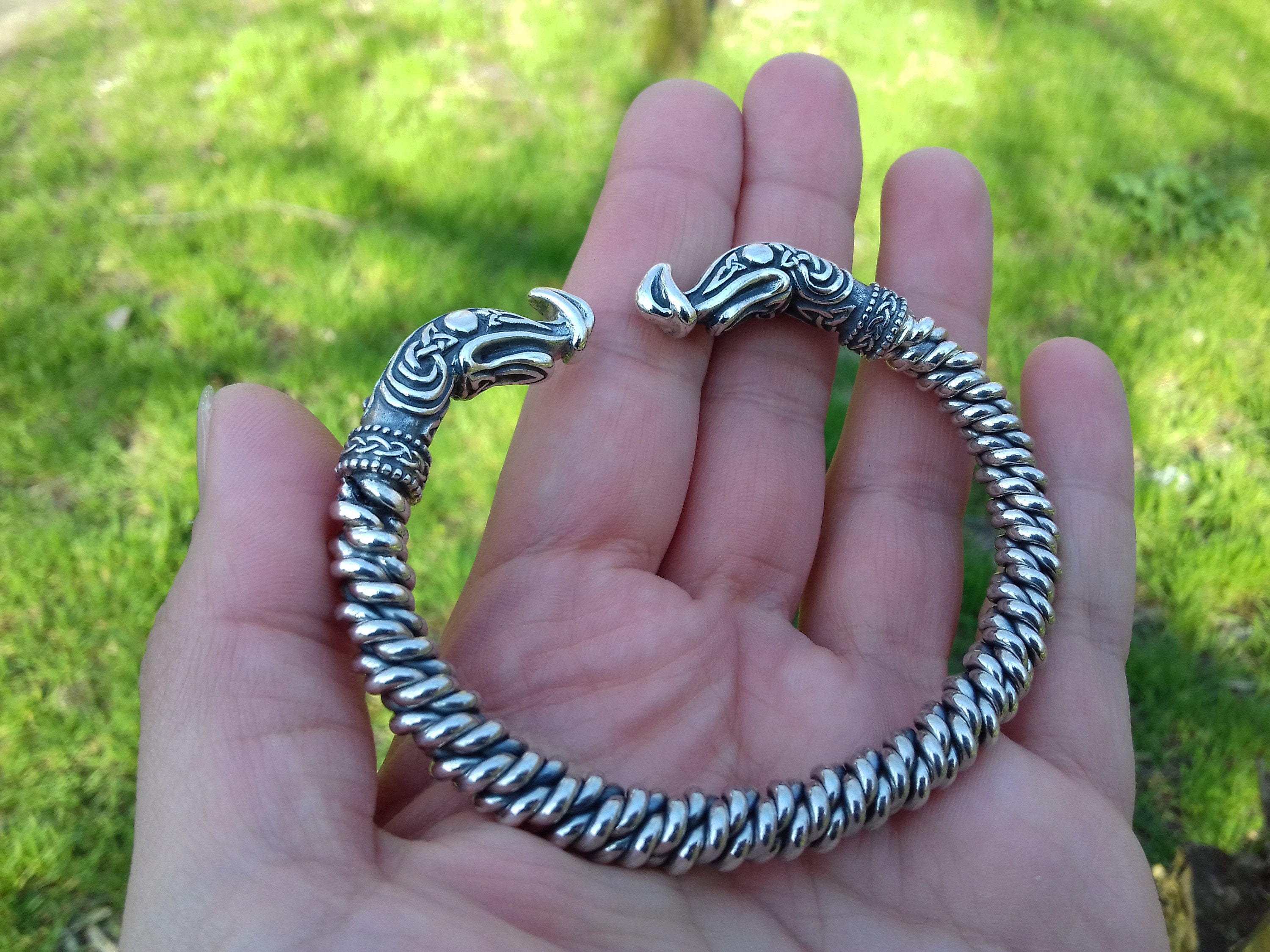 Dragon Torc Bracelet Silver Viking Celtic Mens – Fenris