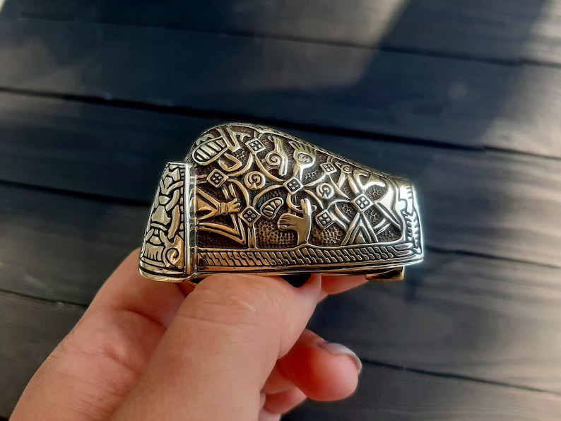 Set med 2 vikingabroscher "björnhuvud", Replika, Rekonstruktionsfibula, Djurhuvud, Medeltida, Nordisk, Hednisk, SCA-dräkt, Vikingasmycken bild 6