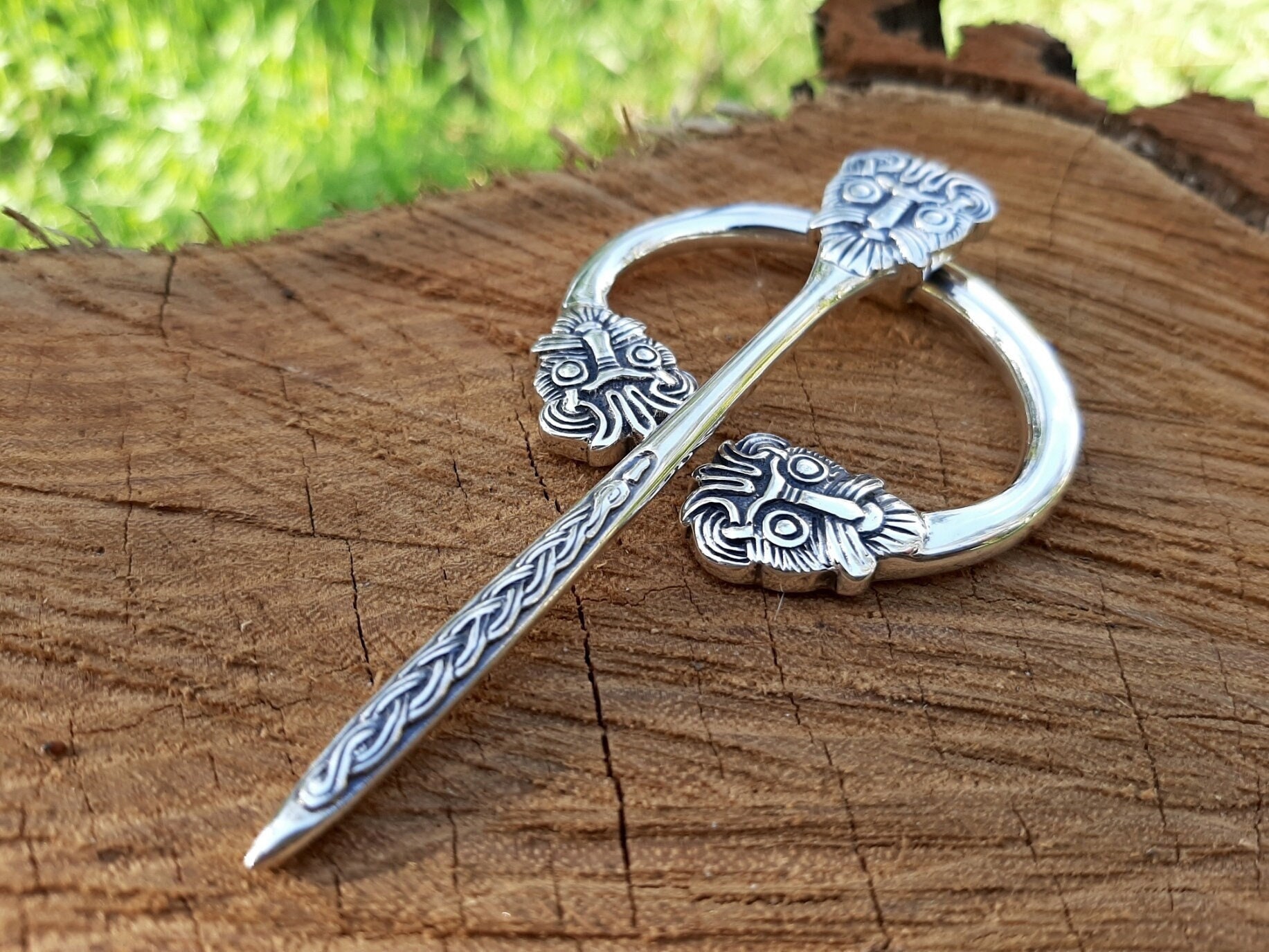 Silver viking fibula with animal heads, Birka, Viking age, Sweden, Reenactment history, Medieval jewelry brooch, Pin norse, Scandinavian SCA