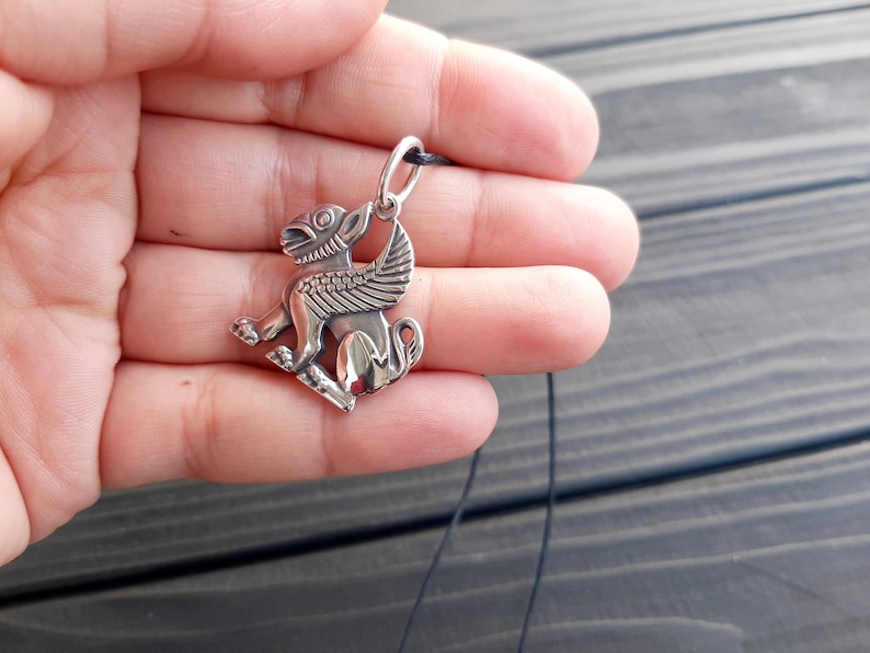 Gryphon salver pendant, Griffon, Fantasy pendant, Historical necklace, Pagan jewelry, Replica, Griffin medieval, Mythical lion, SCA, Slavic image 7
