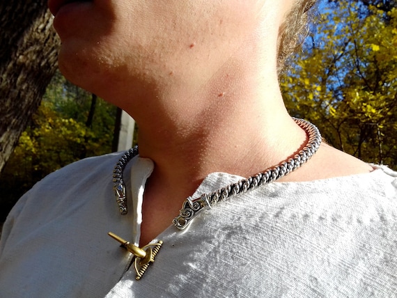 Silver Viking Torc Necklace, Odin's Wolves, Norse Mythology