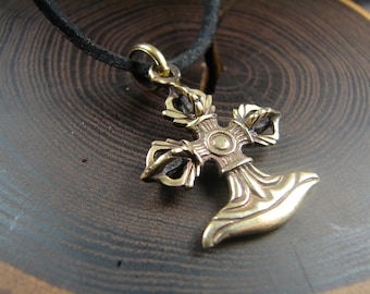 Pendentif Double Dorje Tibétain En Laiton - 2 Pièces, Amulette Bouddhiste, Porte-clés Ou Charme De Collier (4.2x4x1.5 Cm)