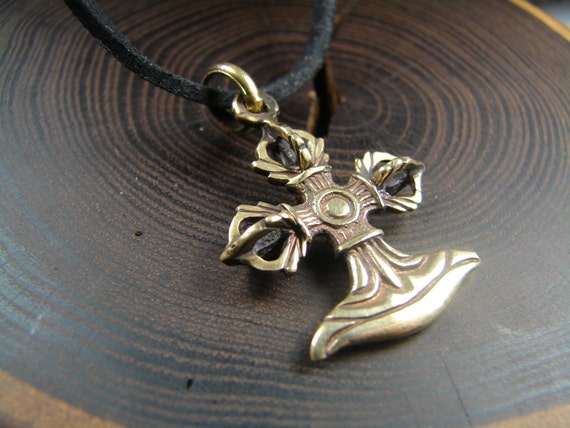 Vajra Bronze Pendant, Buddhist Kartika, Double Dorje, Tantric