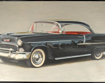 Origineel hyperrealistisch schilderij van de Chevrolet Bel Air uit 1955