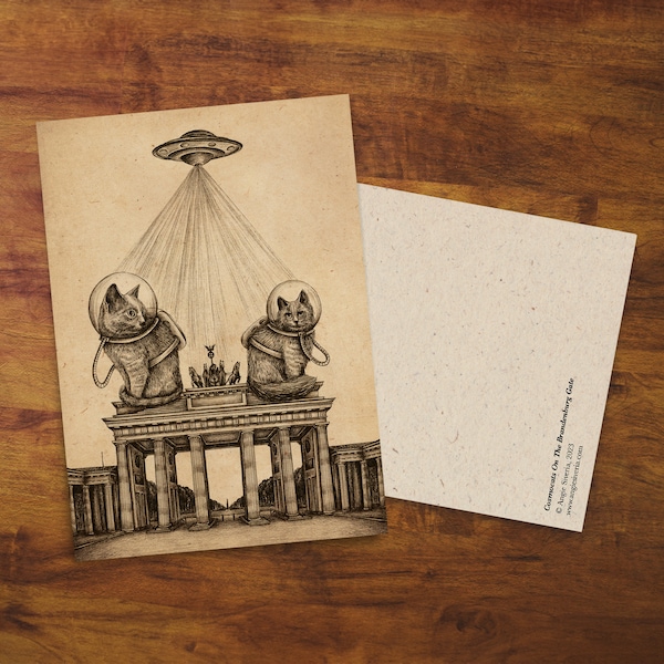 Postcard "Cosmocats on the Brandenburg Gate" - Gift, Card, Cats, Berlin, Germany, Snail Mail, Cute Cats, Cat Card, Pet