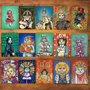 Jeu de cartes postales chat « Chats colorés » - 15 cartes - Cadeau, jeu de cartes, art, dessin, carte de voeux, courrier postal, correspondance, carte colorée, papeterie