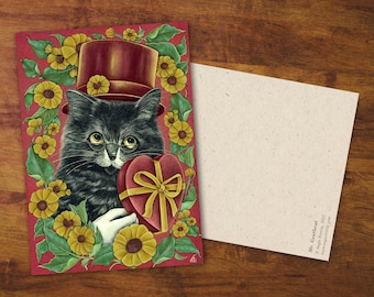 Postcard "Mr. Gentlecat" - Card, Gift, Valentine‘s Day, Snail Mail, Penpal, Love Card, Cute Cat, Heart, Love, Gentleman