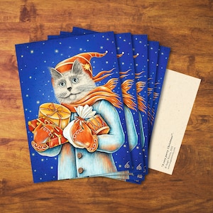 Paquet de 5 cartes de voeux de Noël chat « Un Noël très purry ! - Cadeau, carte de Noël, chat, courrier postal, papeterie, période des fêtes, carte postale